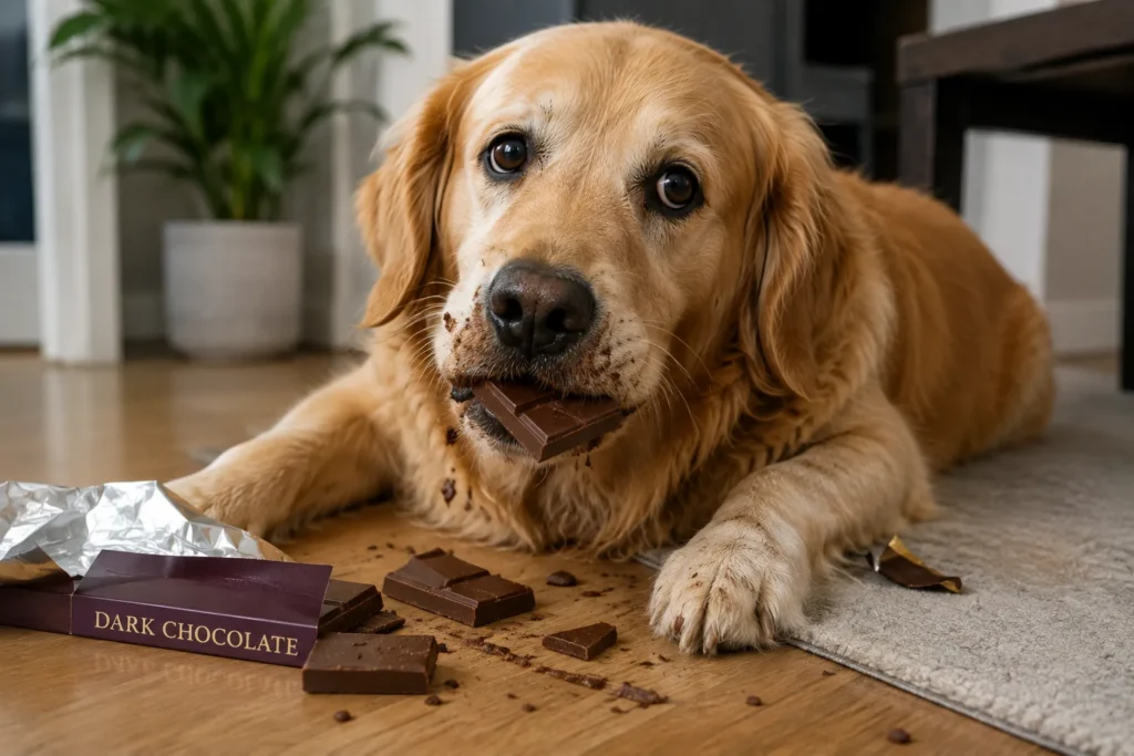 Dog eats chocolate
